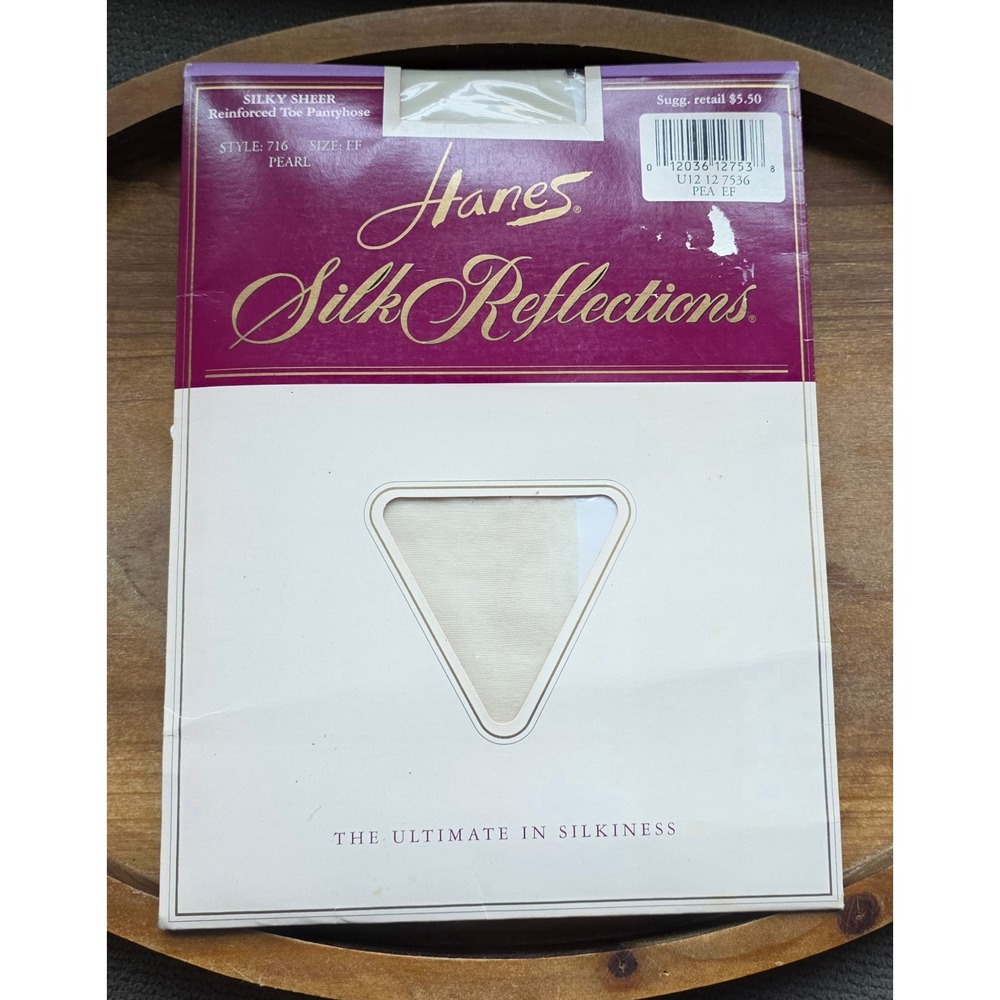 Vintage Hanes Silk Reflections Silky Sheer Reinforced Toe Pantyhose Pearl EF 716